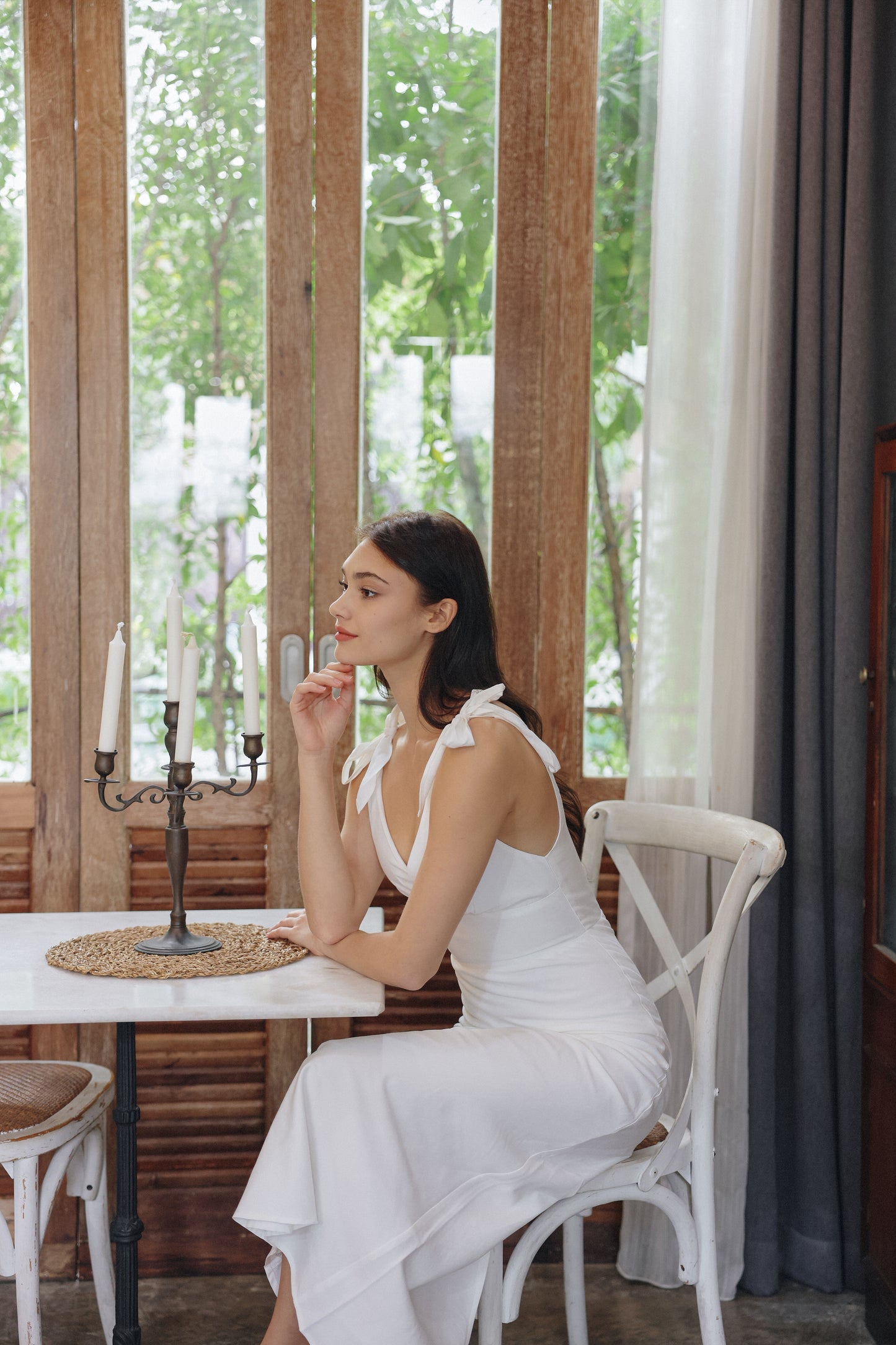 Emmi Padded Linen Dress (Ivory)