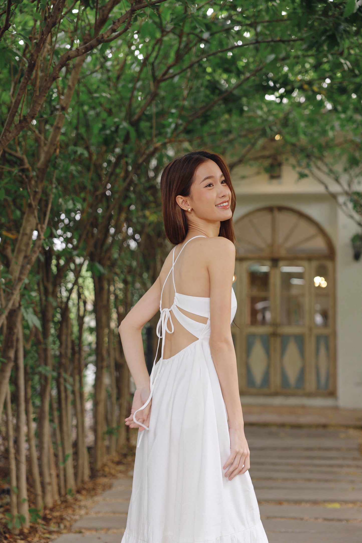 Ally Padded Linen Dress (Ivory)