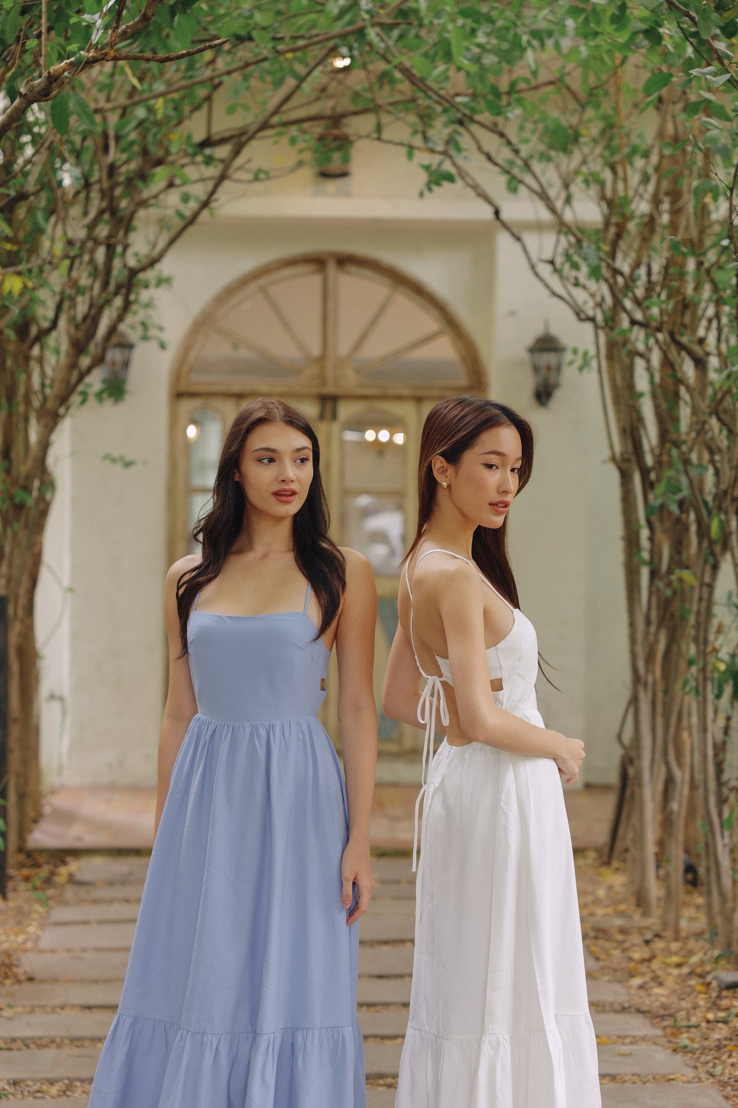 Ally Padded Linen Dress (Blue)