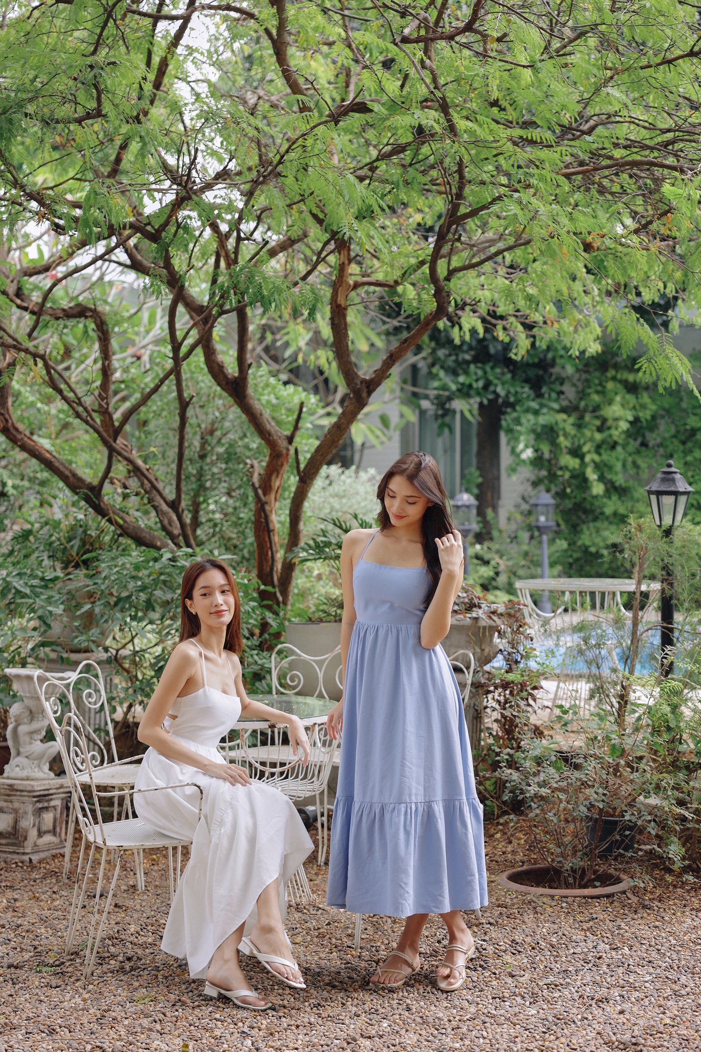 Ally Padded Linen Dress (Blue)