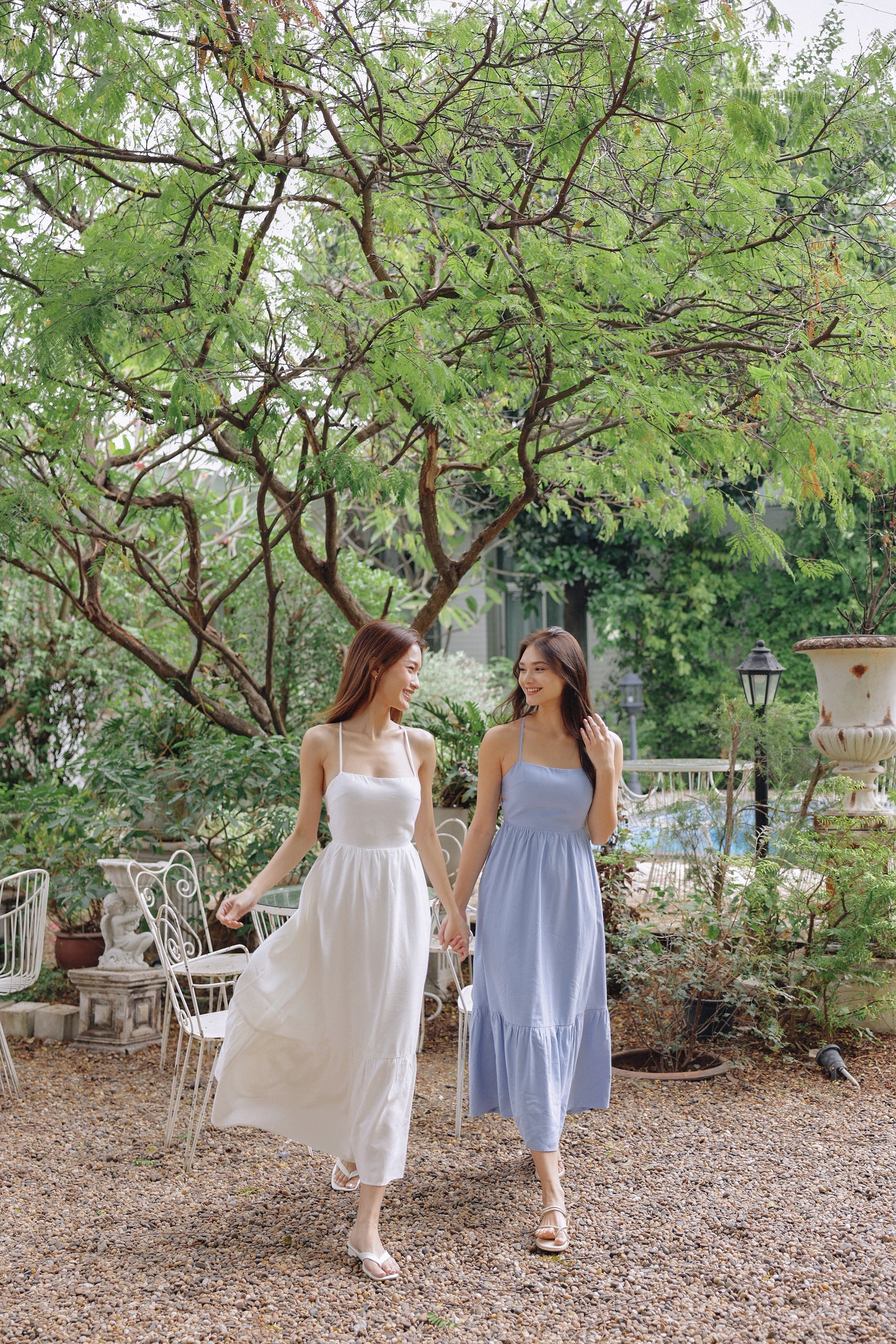 Ally Padded Linen Dress (Blue)