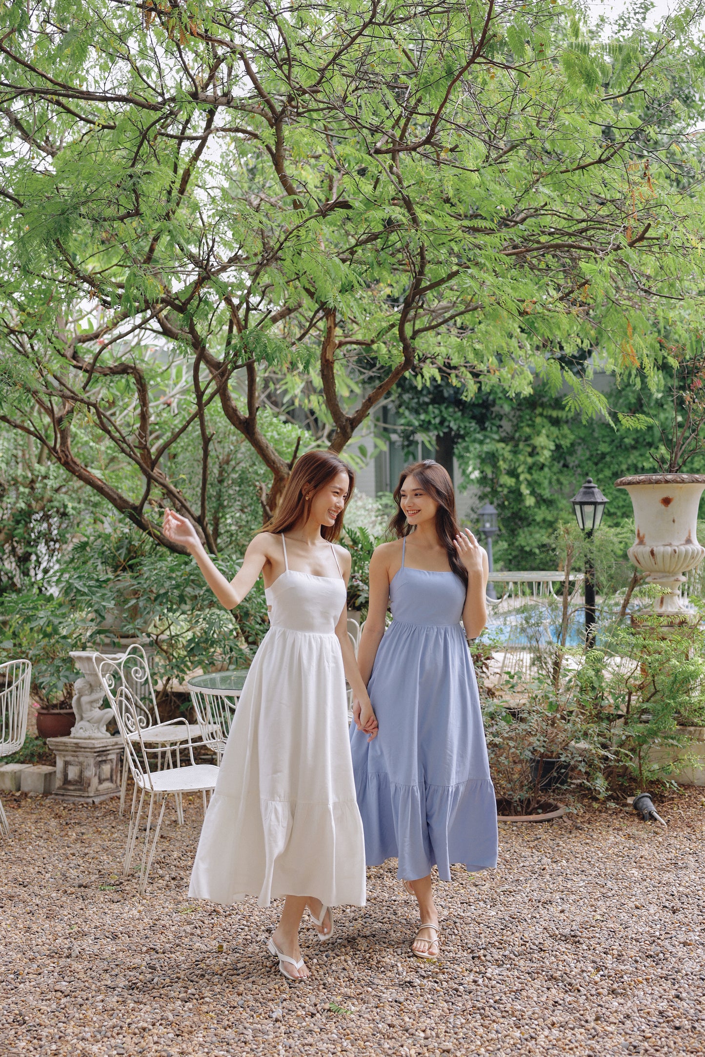 Ally Padded Linen Dress (Blue)