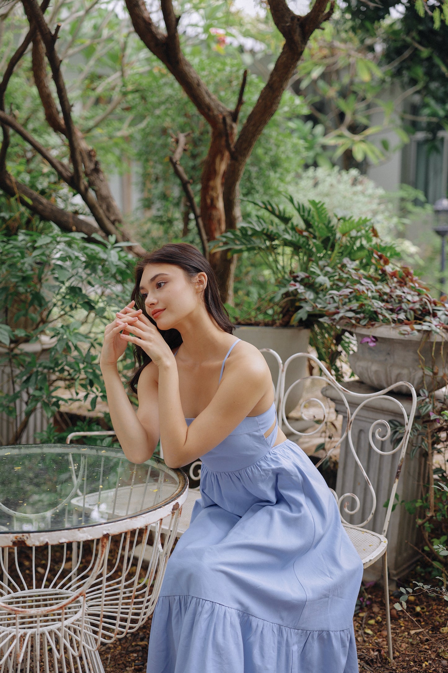 Ally Padded Linen Dress (Blue)