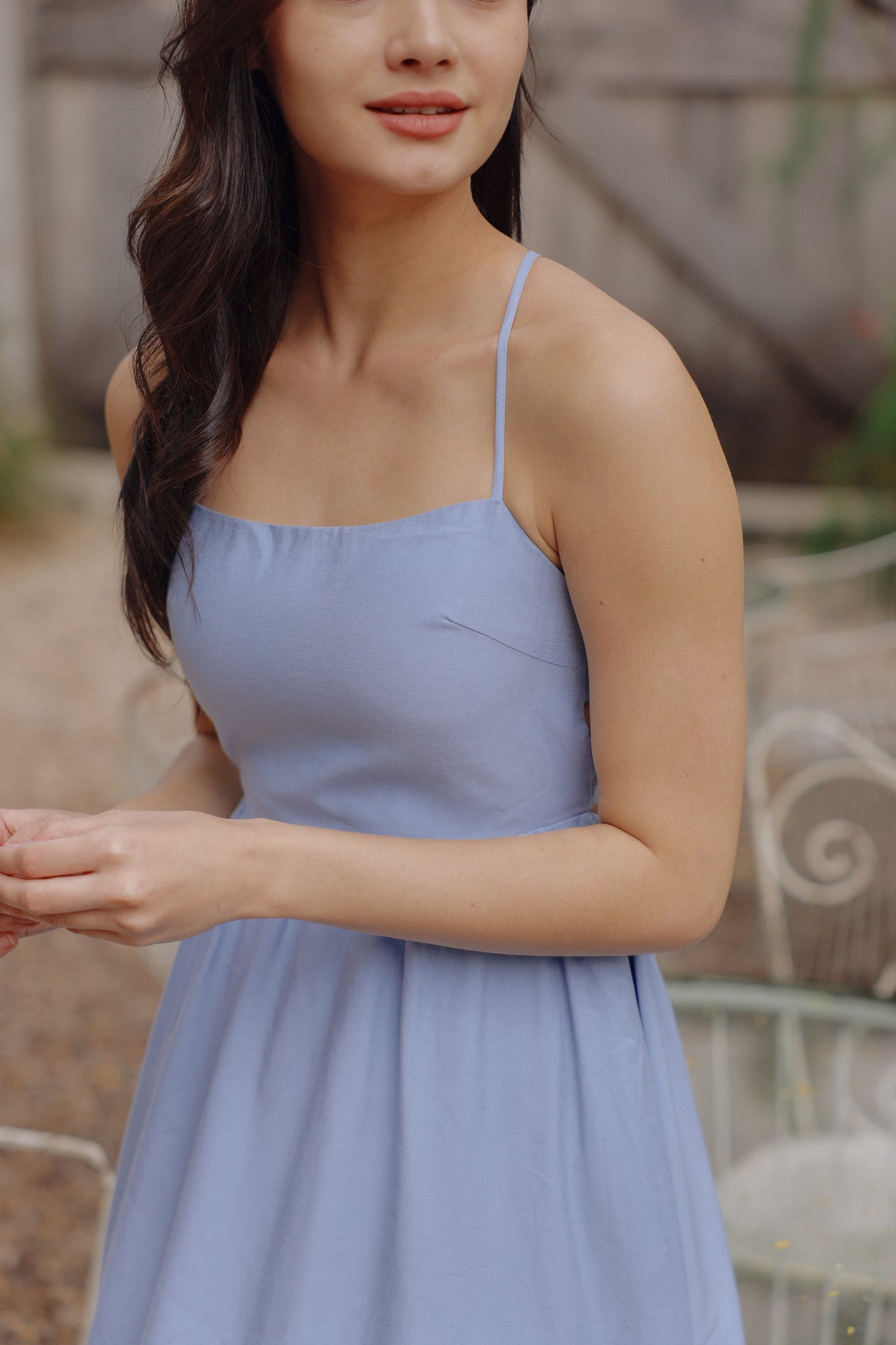 Ally Padded Linen Dress (Blue)