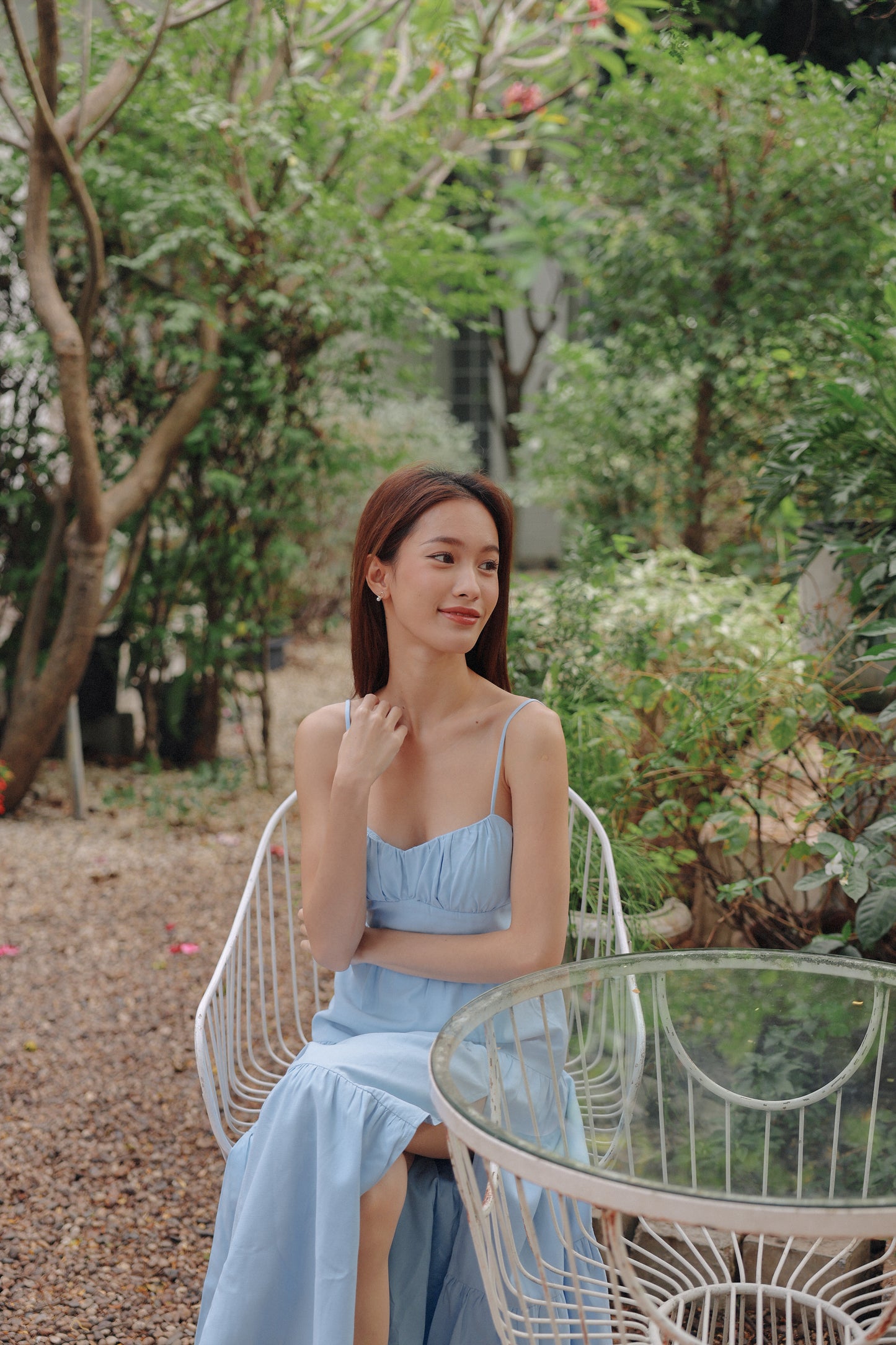 Meadow Padded Linen Dress (Blue)