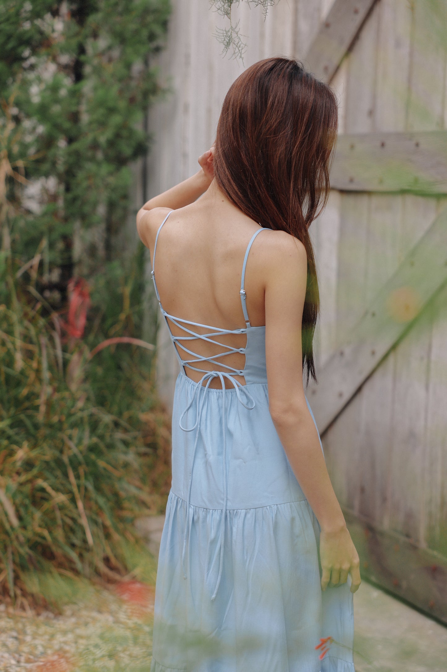 Meadow Padded Linen Dress (Blue)