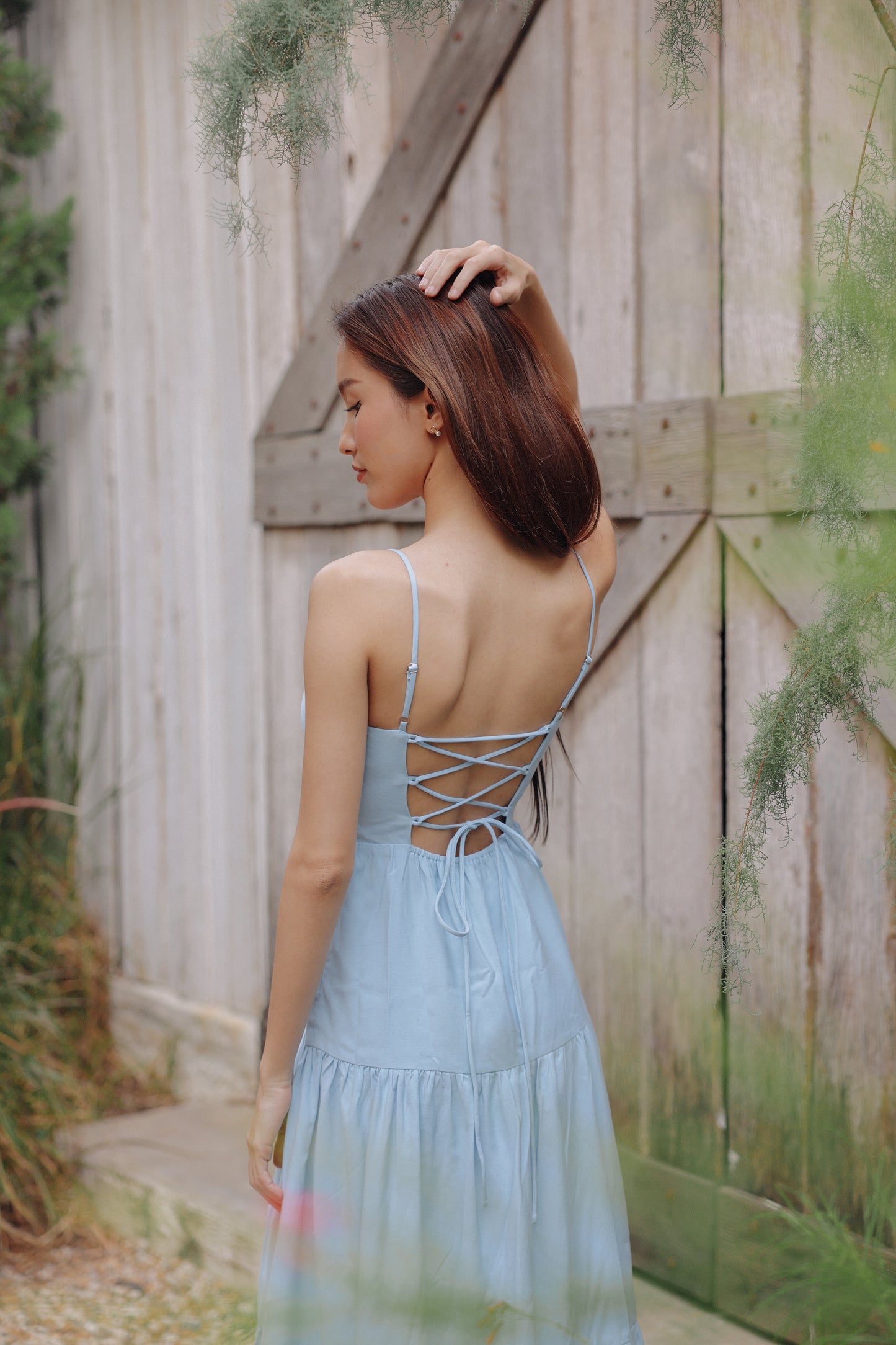 Meadow Padded Linen Dress (Blue)