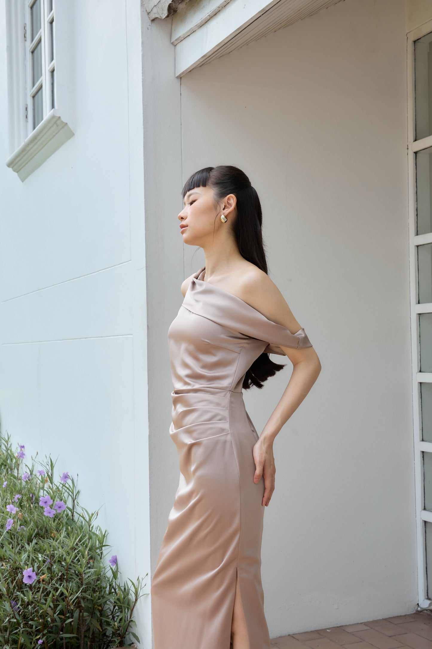 Sadie One-Shoulder Dress (Toffee)