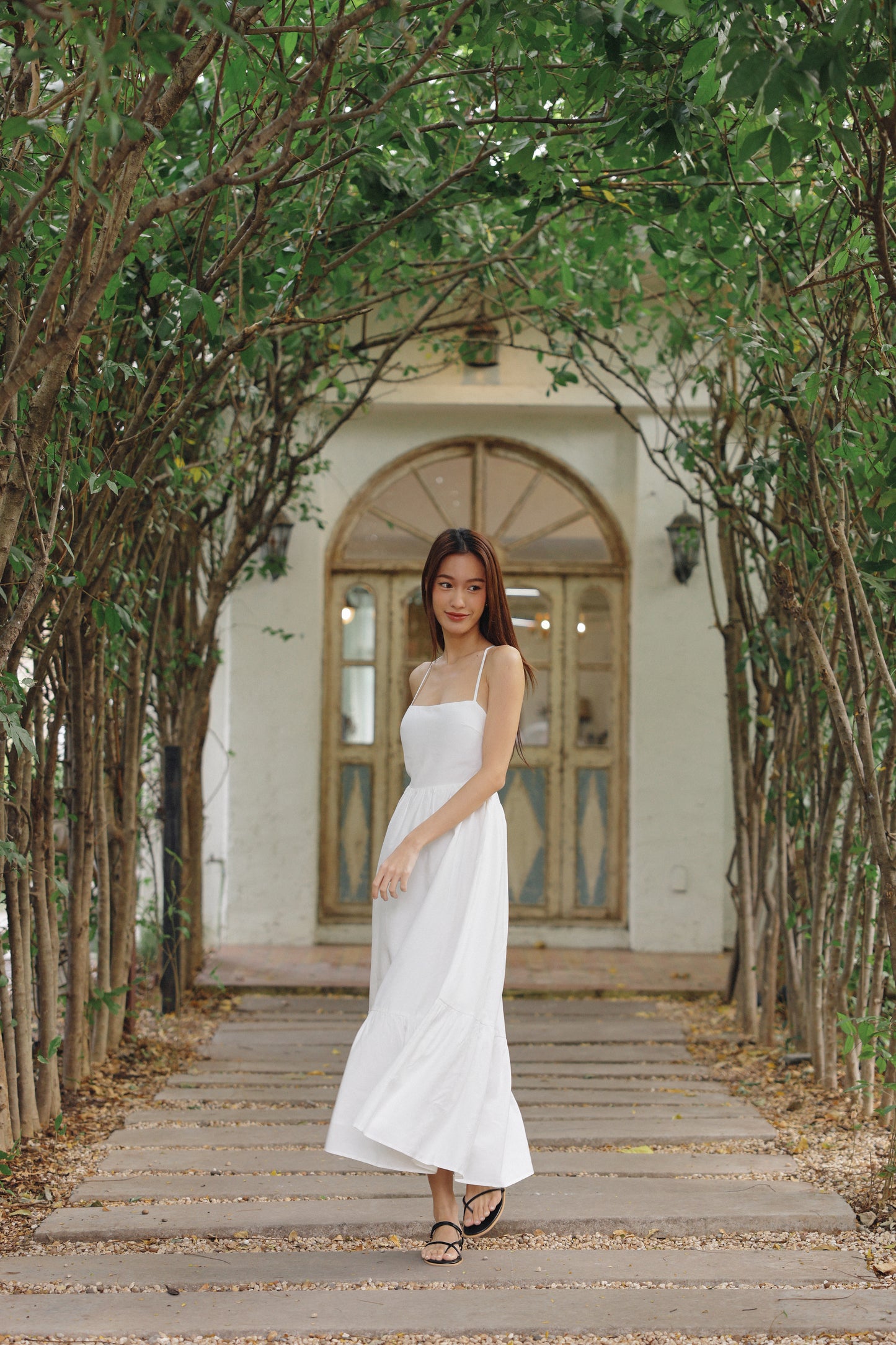 Ally Padded Linen Dress (Ivory)