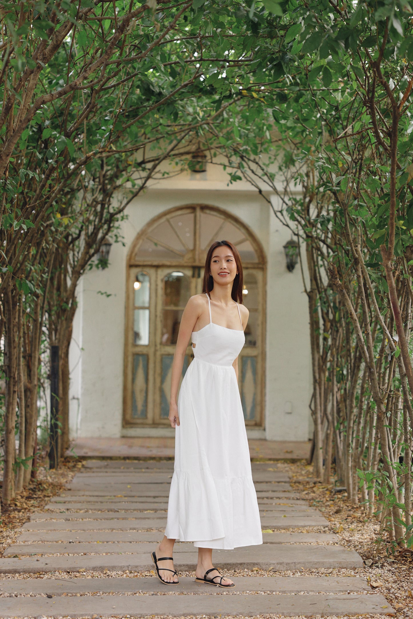 Ally Padded Linen Dress (Ivory)