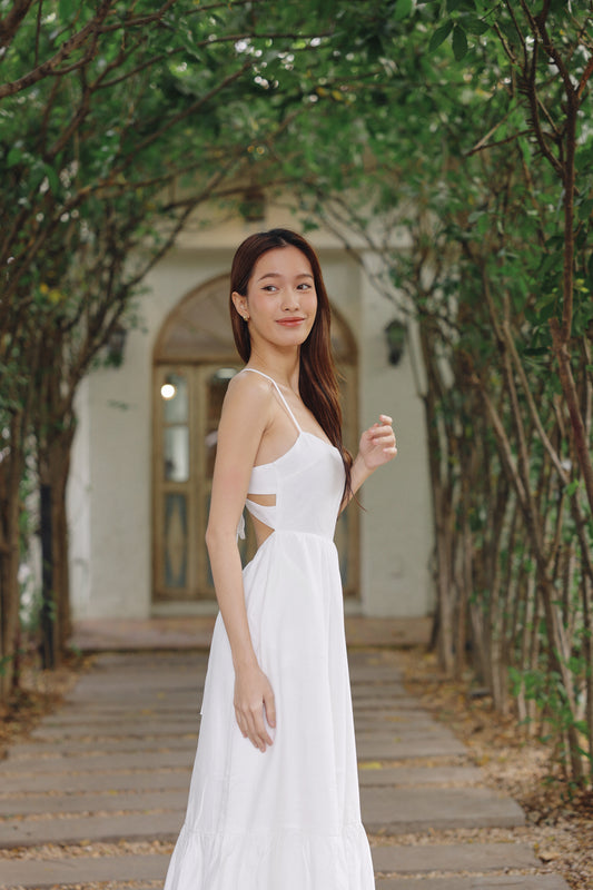 Ally Padded Linen Dress (Ivory)