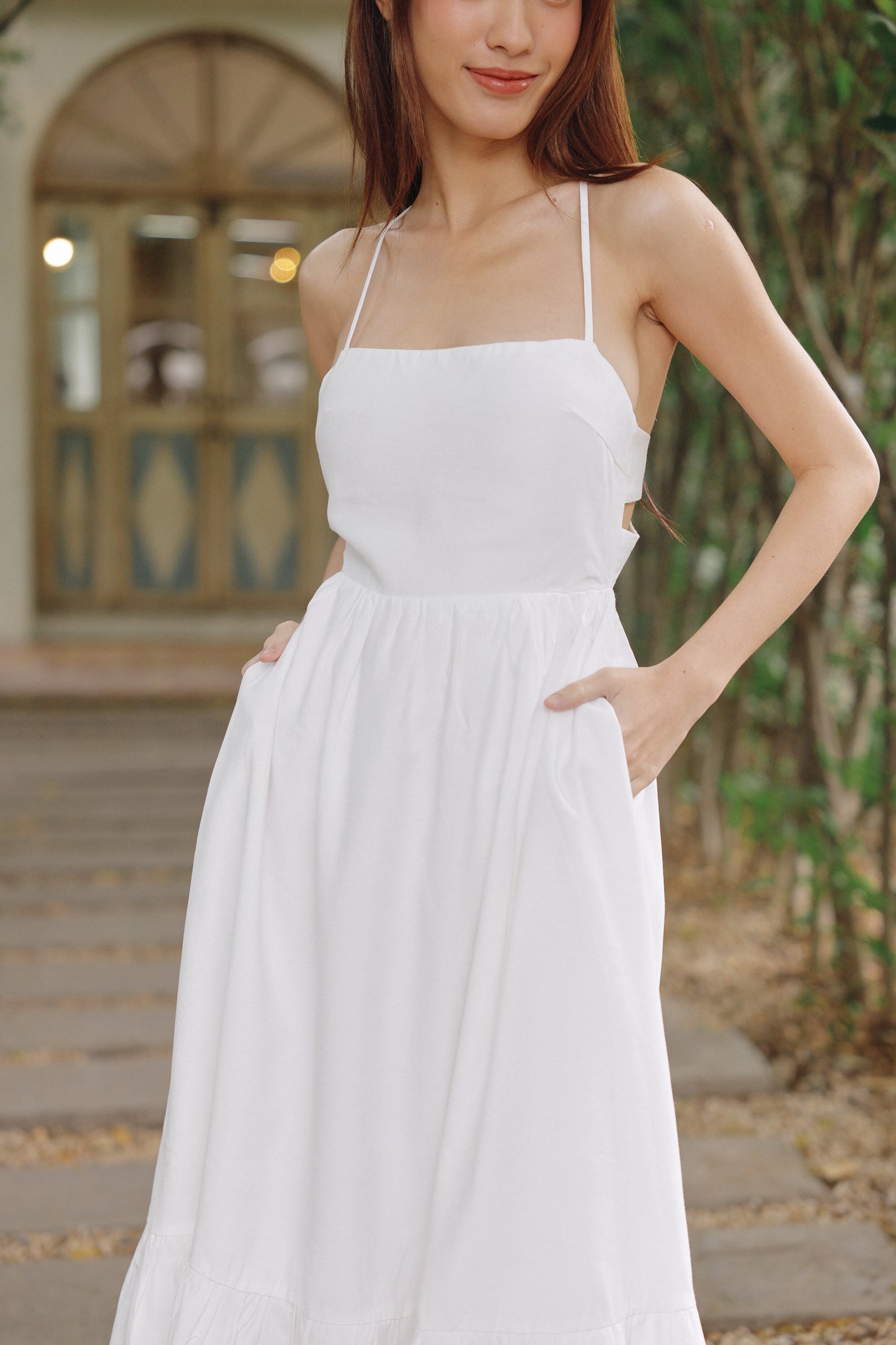 Ally Padded Linen Dress (Ivory)