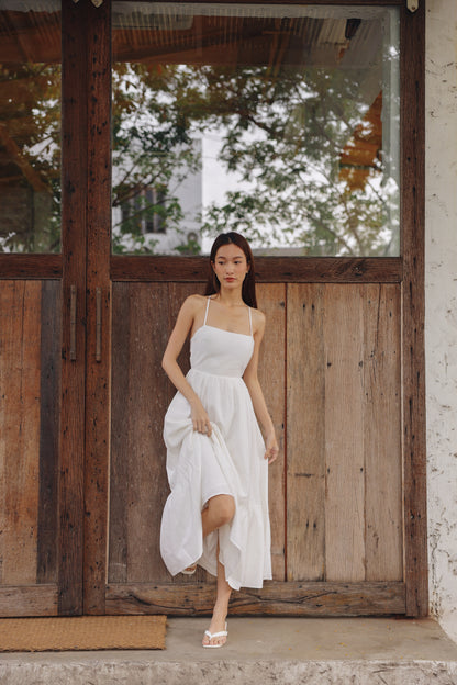 Ally Padded Linen Dress (Ivory)