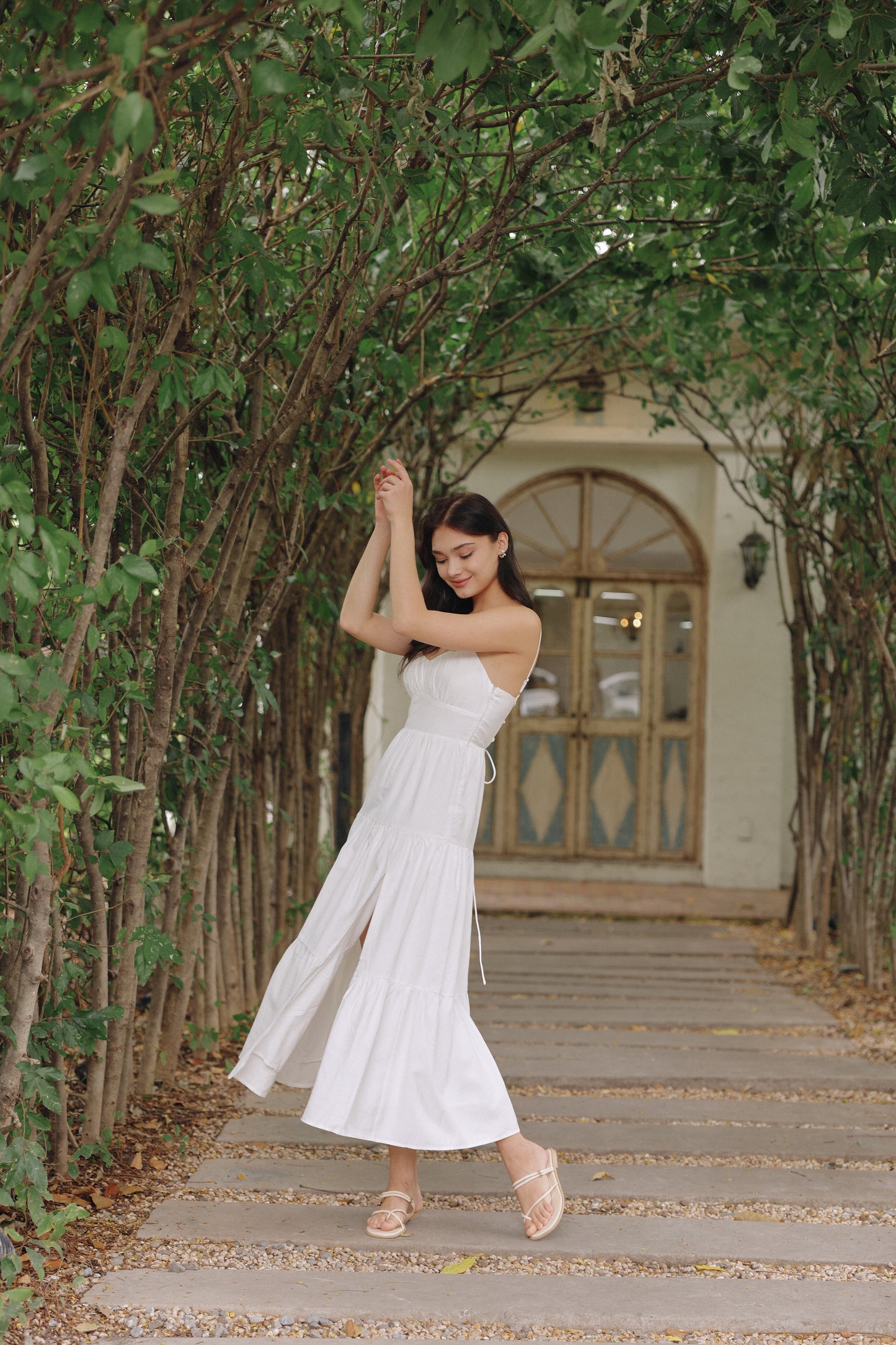 Meadow Padded Linen Dress (Ivory)