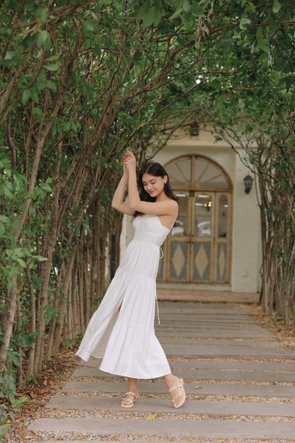 Meadow Padded Linen Dress (Ivory)