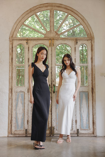 Emmi Padded Linen Dress (Ivory)