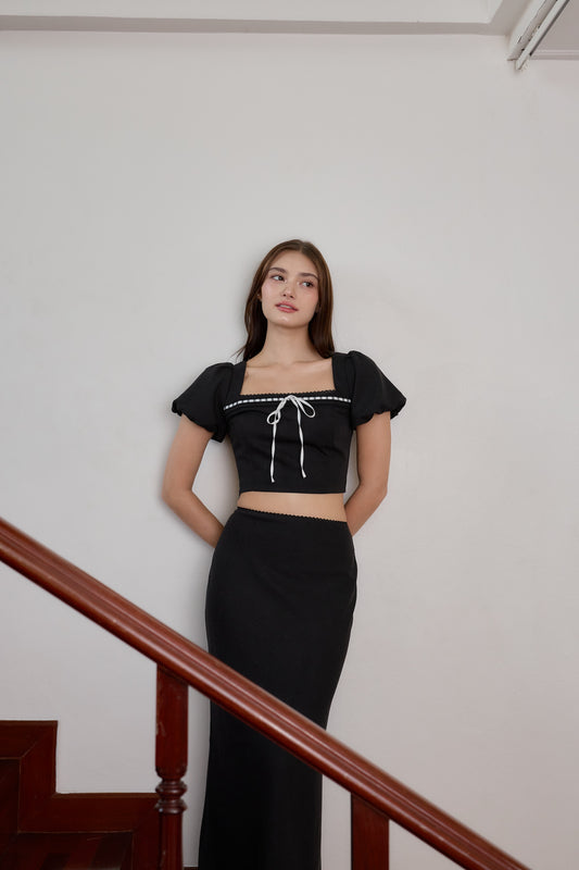 Bella Lace Trim Top (Charcoal)