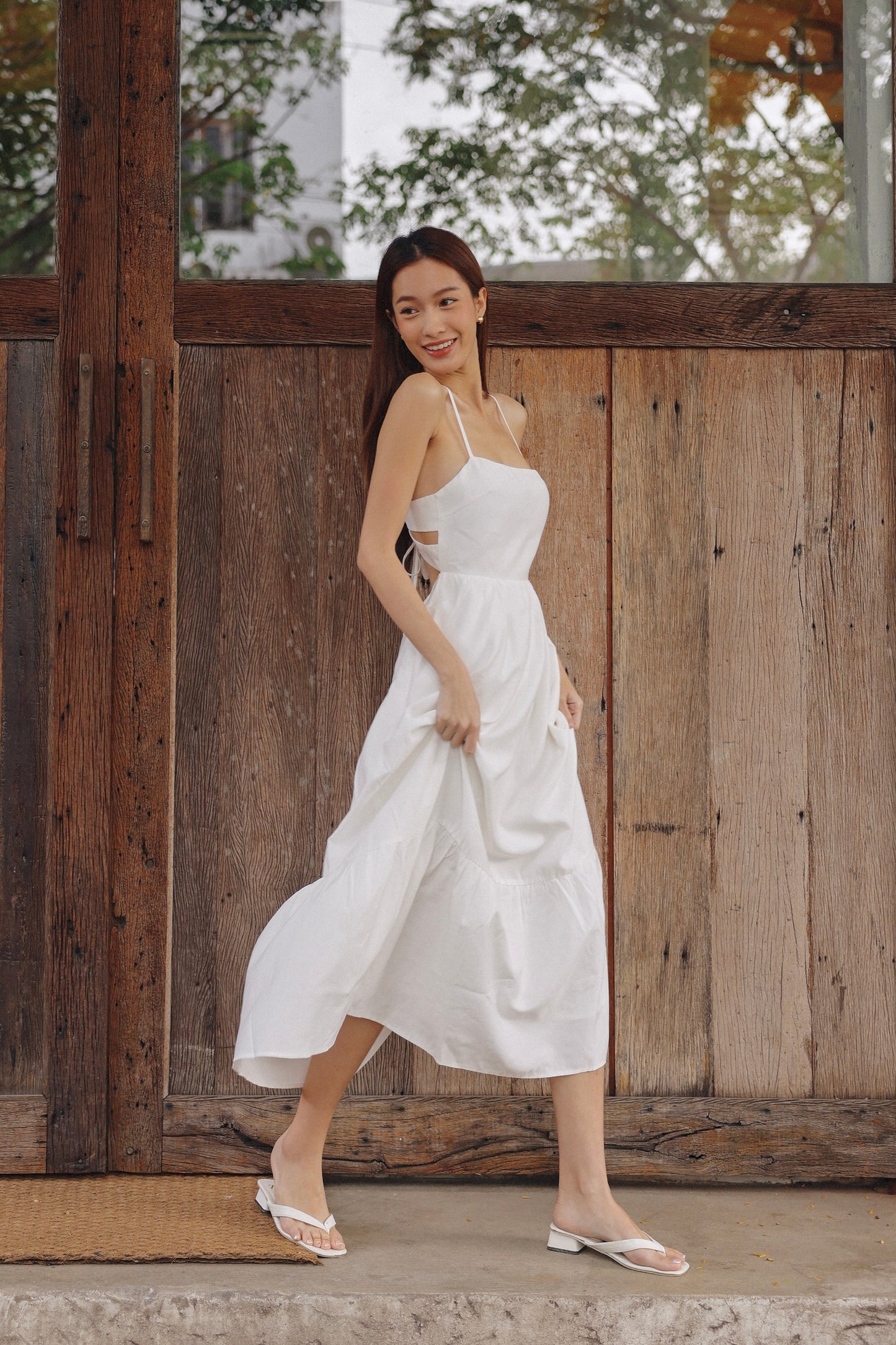 Ally Padded Linen Dress (Ivory)