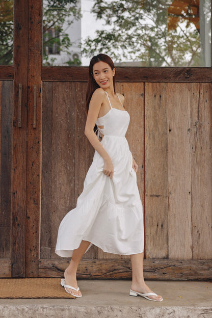 Ally Padded Linen Dress (Ivory)