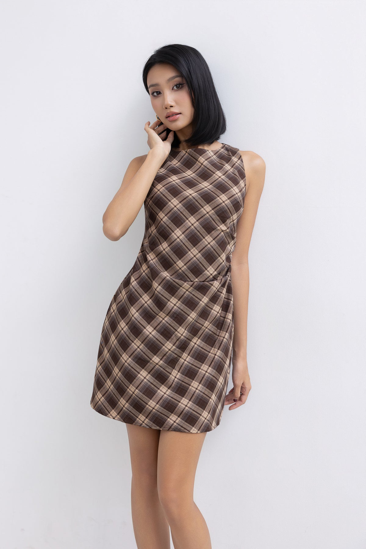 Kelsy Padded Dress (Chocolate Plaid)