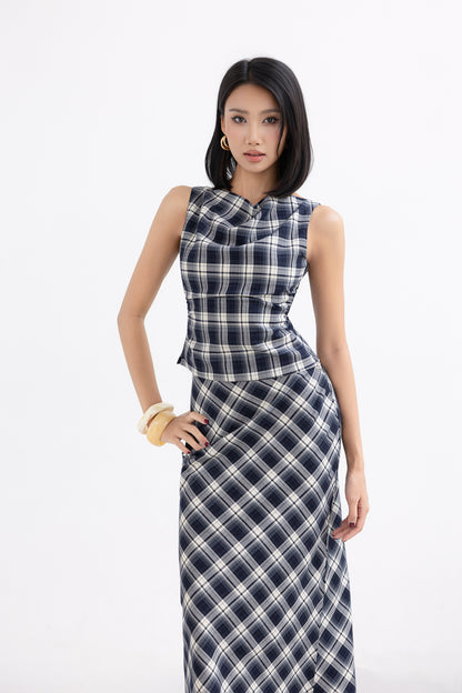 Lace Trim Skirt (Navy Plaid)