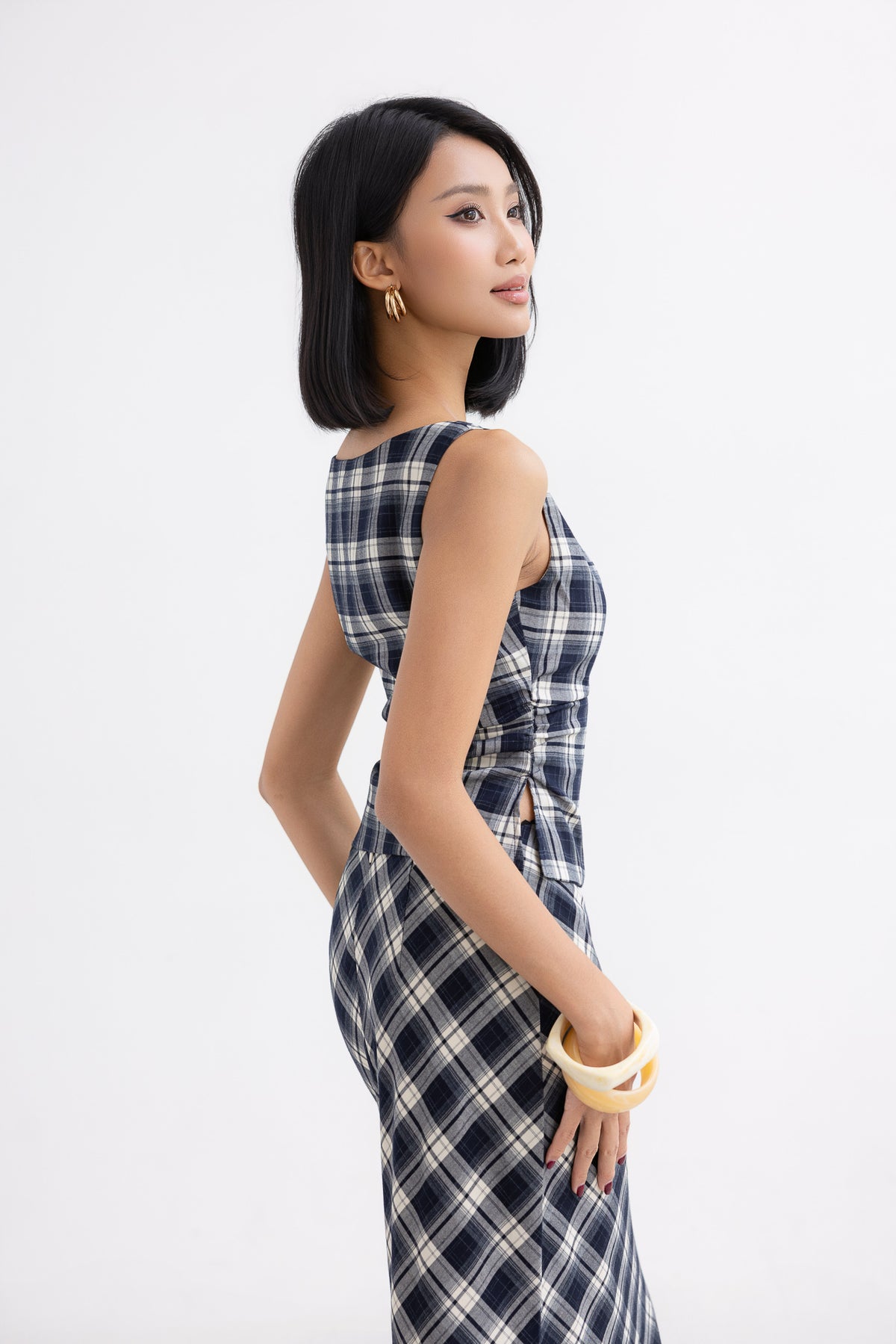 Lace Trim Skirt (Navy Plaid)