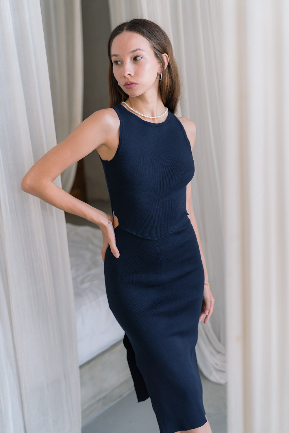 Knit Midi Dress 03 (Navy)