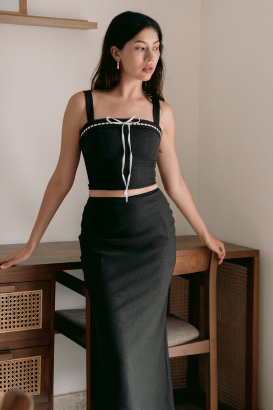 Thea Lace Trim Top (Charcoal)