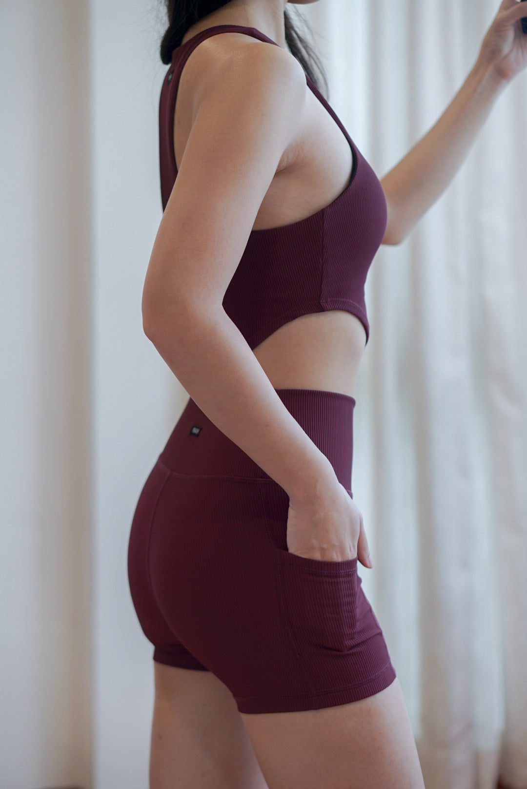 Ora Ribbed High Waist Shortie (Maroon)