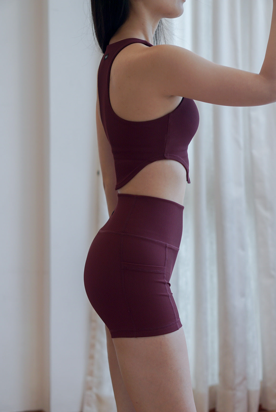 Ora Ribbed High Waist Shortie (Maroon)